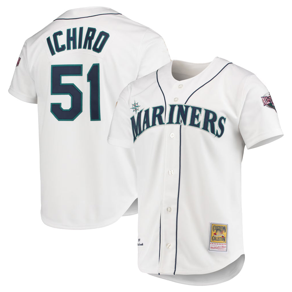 S.Mariners #51 Ichiro Suzuki Player White Mitchell & Ness All-Star Game Cooperstown Collection Authentic Limited Stitched Jerseys