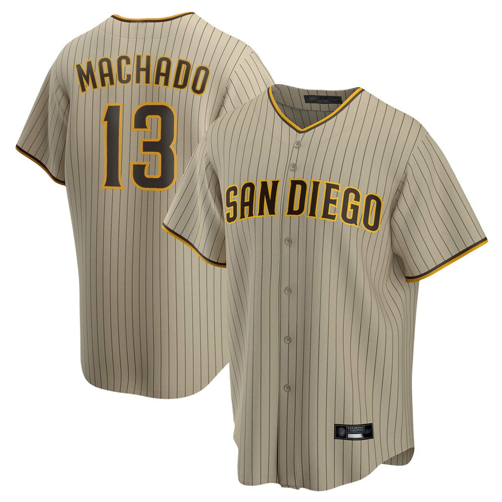 S.Diego Padres #13 Manny Machado Player Khaki Home Game Stitched Jerseys