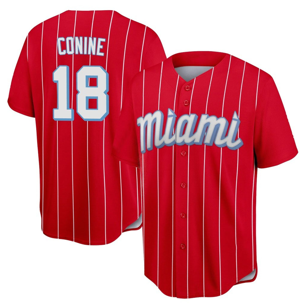 M.Marlins #18 Griffin Conine Player Red City Connect Home Game Gdoa Stitched Jerseys