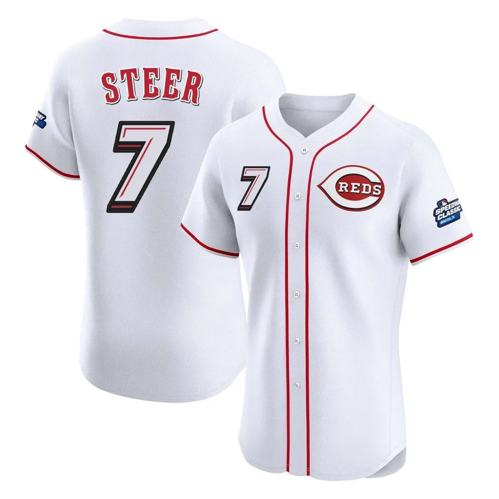 C.Reds #7 Spencer Steer Player White Speedway Classic Limited Elite Home Gdoa Stitched Jerseys