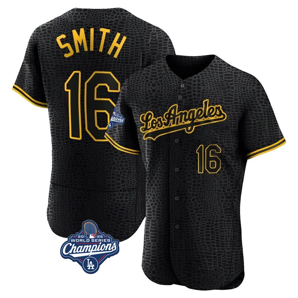 LA.Dodgers #16 Will Smith Player Black World Series Meet Snake Skin City Limited Elite Home Gdoa Stitched Jerseys