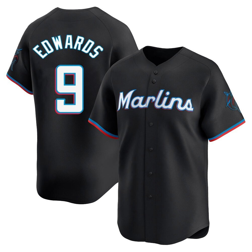 M.Marlins #9 Xavier Edwards Player Black  Home Limited Gdoa Stitched Jerseys
