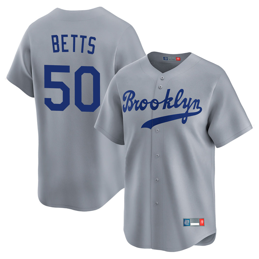 LA.Dodgers #50 Mookie Betts Player Gray Game Limited Home Gdoa Stitched Jerseys