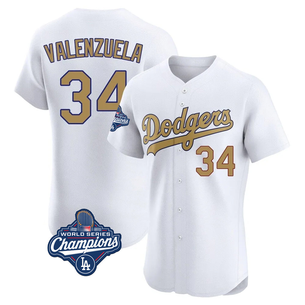 LA.Dodgers #34 Fernando Valenzuela Player Gold World Series Meet Limited Elite Home Gdoa Stitched Jerseys