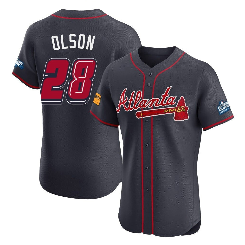 A.Braves #28 Matt Olson Player Navy 2025 Speedway Classic Limited Elite Home Game Gdoa Stitched Jerseys