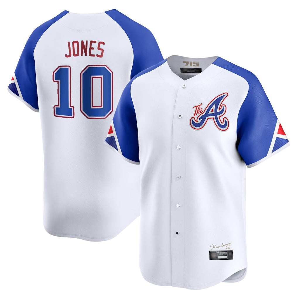 A.Braves #10 Chipper Jones Player White City Connect Limited Home Game Gdoa Stitched Jerseys