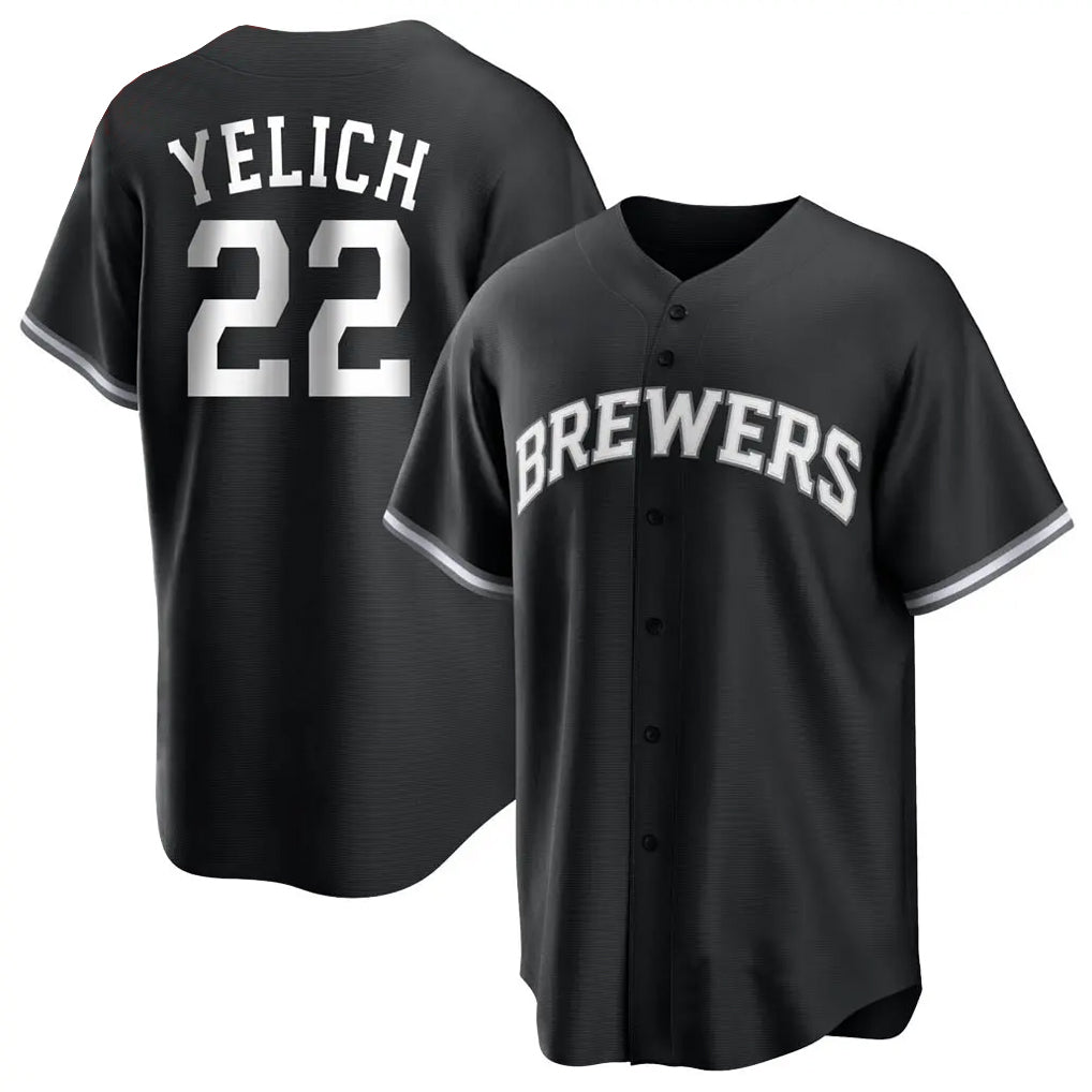 M.Brewers #22 Christian Yelich Player Black Game Home Gdoa Stitched Jerseys