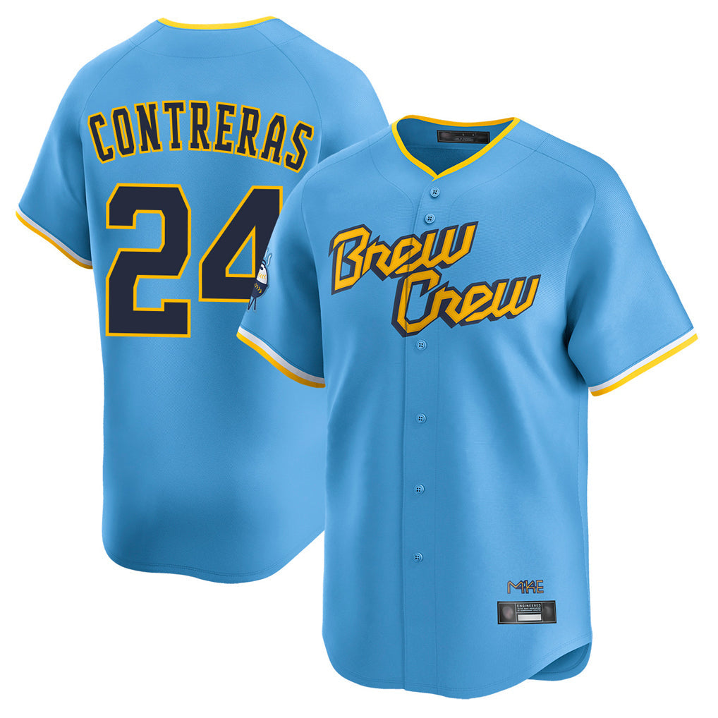 M.Brewers #24 William Contreras Player Light Blue City Connect Home Limited Gdoa Stitched Jerseys