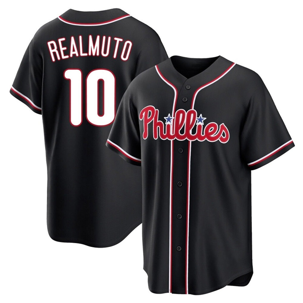 P.Phillies #10 J.T. Realmuto Player Black Fashion Out Home Game Stitched Jerseys