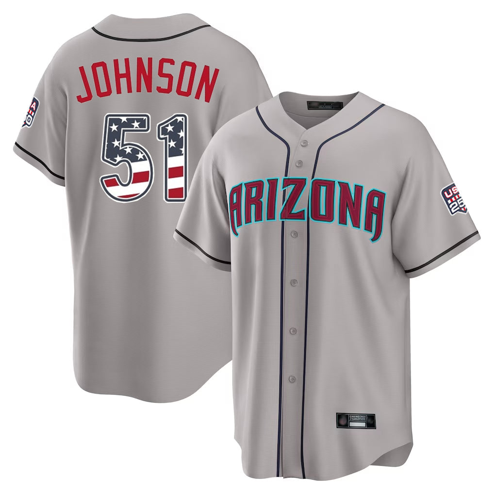 A.Diamondbacks #51 Randy Johnson Player Gray USA 250 Fourth of July Home Game Gdoa250Ys Stitched Jerseys