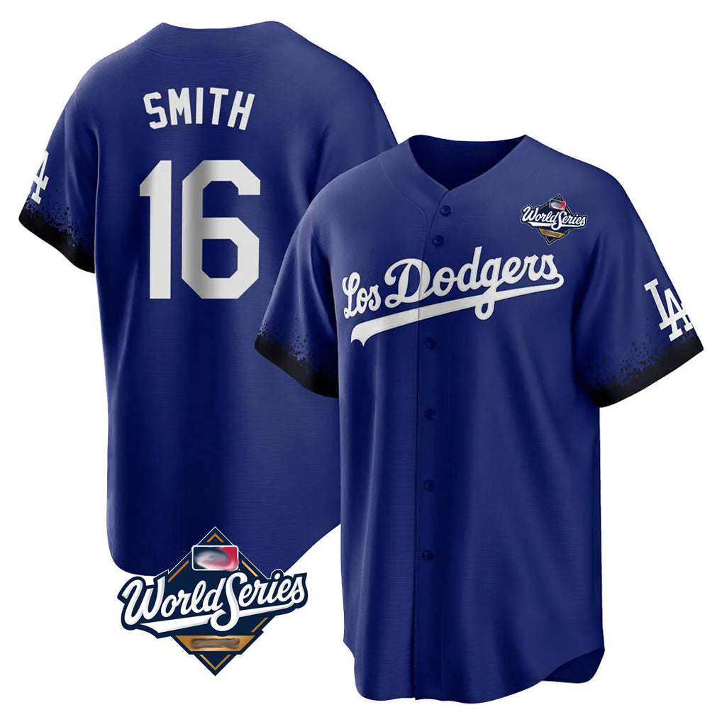 LA.Dodgers #16 Will Smith Player Royal World Series City Connect Home Game Gdoa Stitched Jerseys