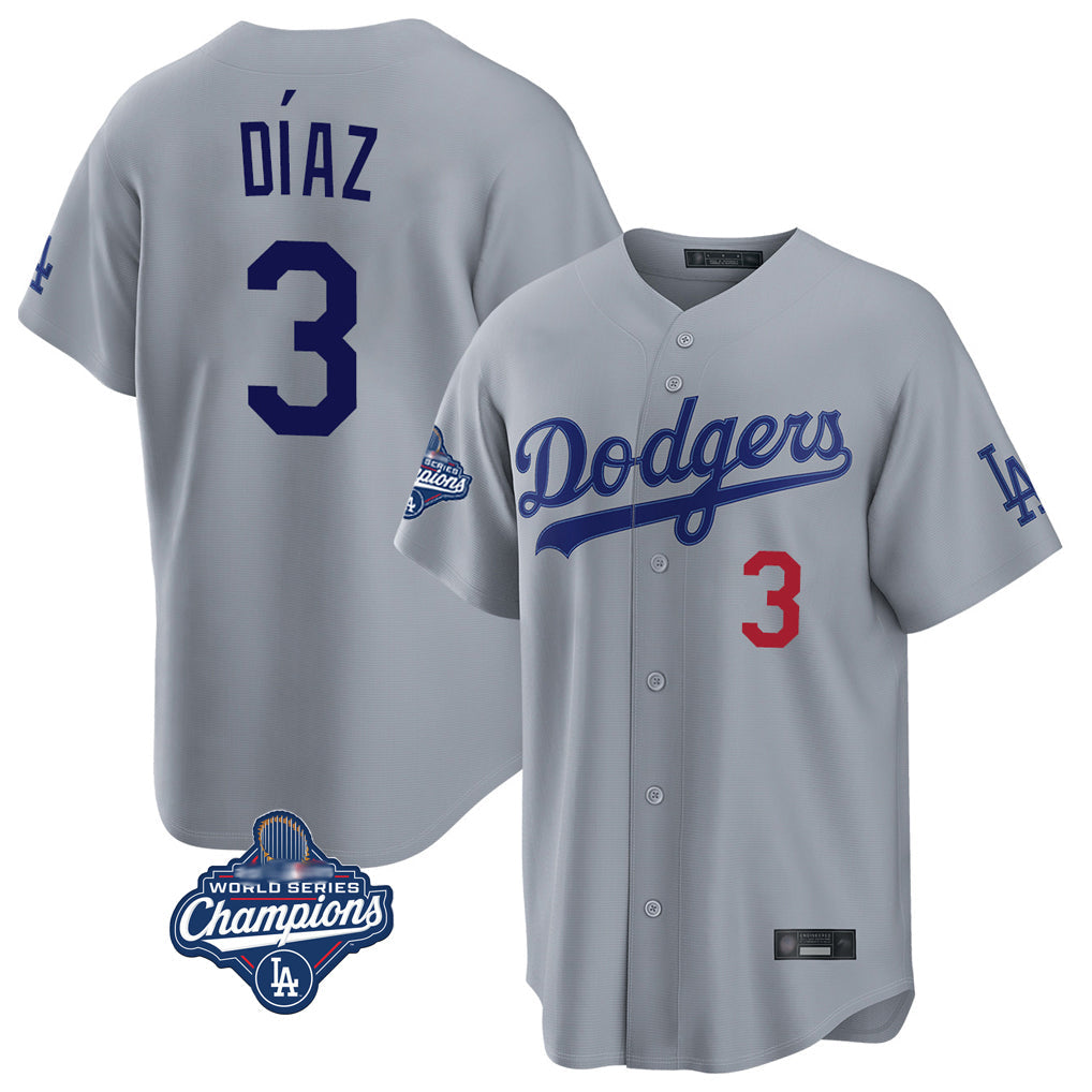 LA.Dodgers #3 Edwin D¨ªaz Player Gray World Series Meet Game Home Gdoa Stitched Jerseys