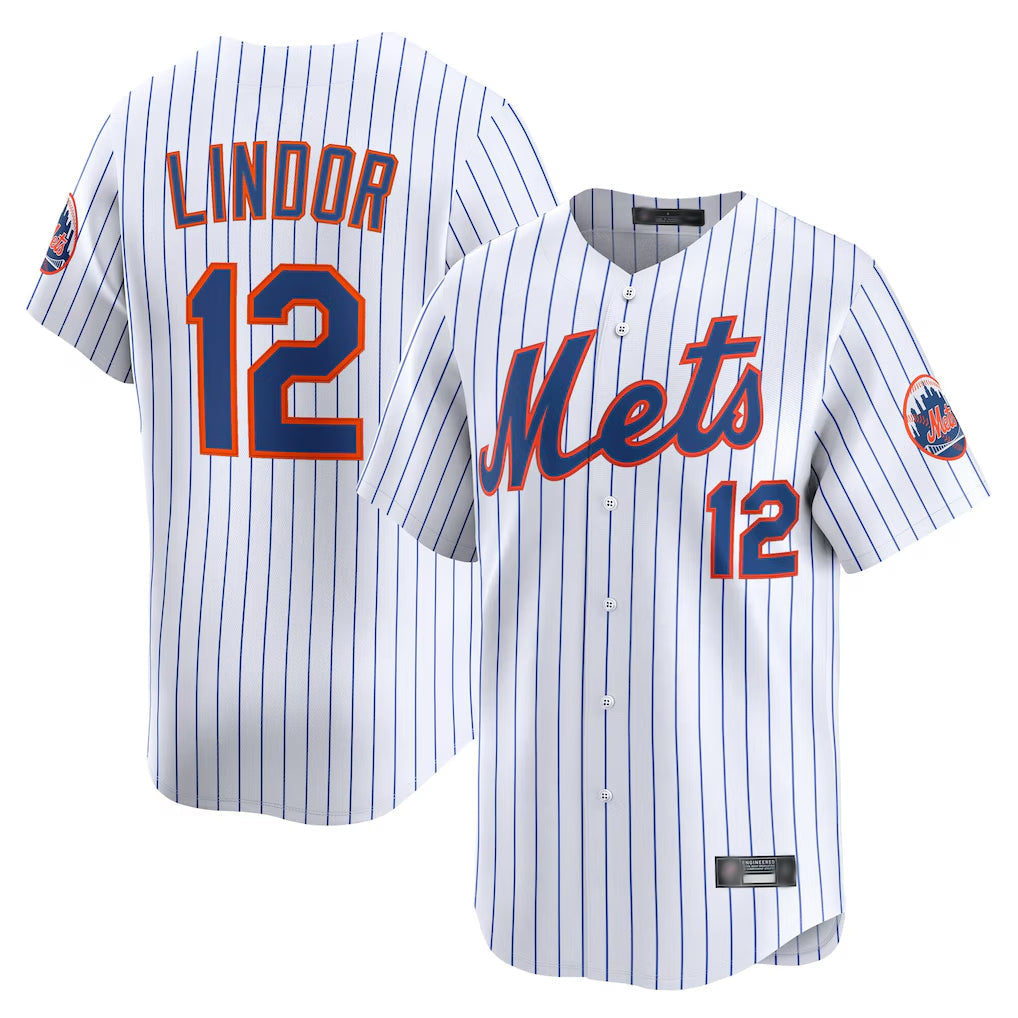 NY.Mets #12 Francisco Lindor Player White Home Limited Gdoa Stitched Jerseys