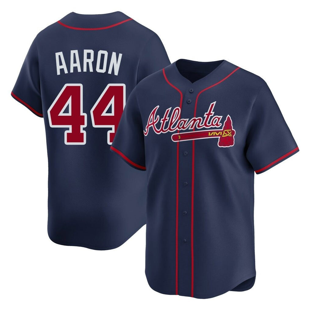 A.Braves #44 Hank Aaron Player Navy Limited Home Game Gdoa Stitched Jerseys
