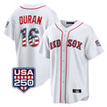 B.Red Sox #16 Jarren Duran Player White USA 250 Fourth of July Home Game Gdoa Stitched Jerseys