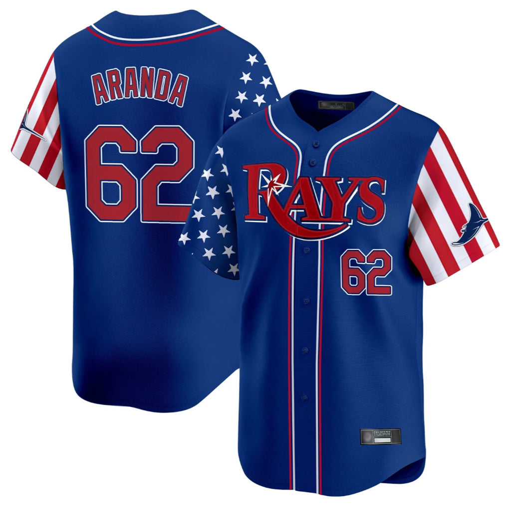 T.Bay Rays #62 Jonathan Aranda Player Royal 2025 Independence Day Vapor Premier Limited Stitched Jerseys