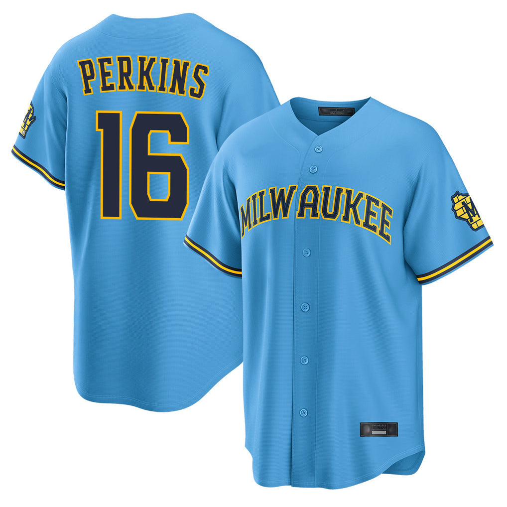 M.Brewers #16 Blake Perkins Player Light Blue Road Stadium Game Gdoa Stitched Jerseys