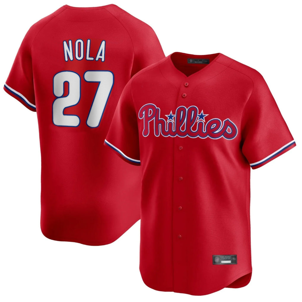 P.Phillies #27 Aaron Nola Player Red Home Limited Stitched Jerseys