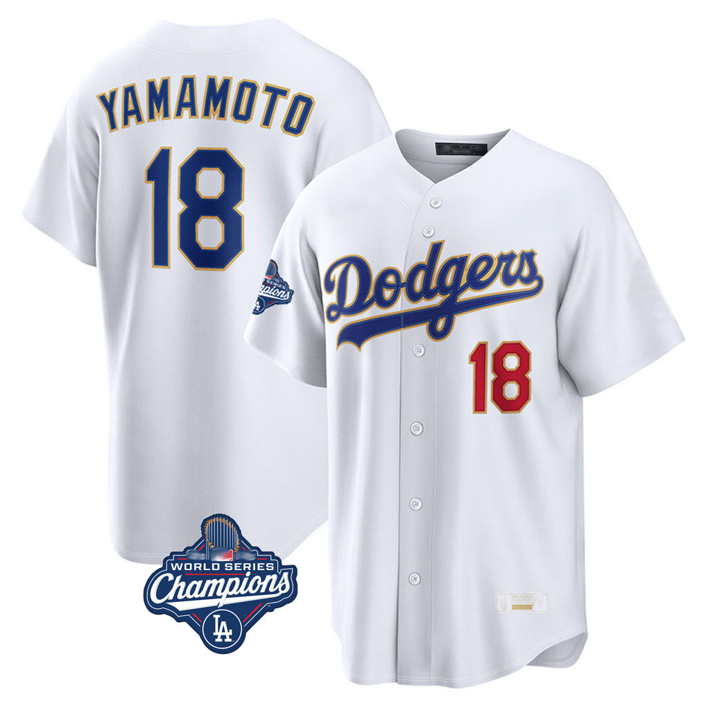 LA.Dodgers #18 Yoshinobu Yamamoto Player Gold White World Series Meet 2026 Collection Stadium Limited Gdoa Stitched Jerseys