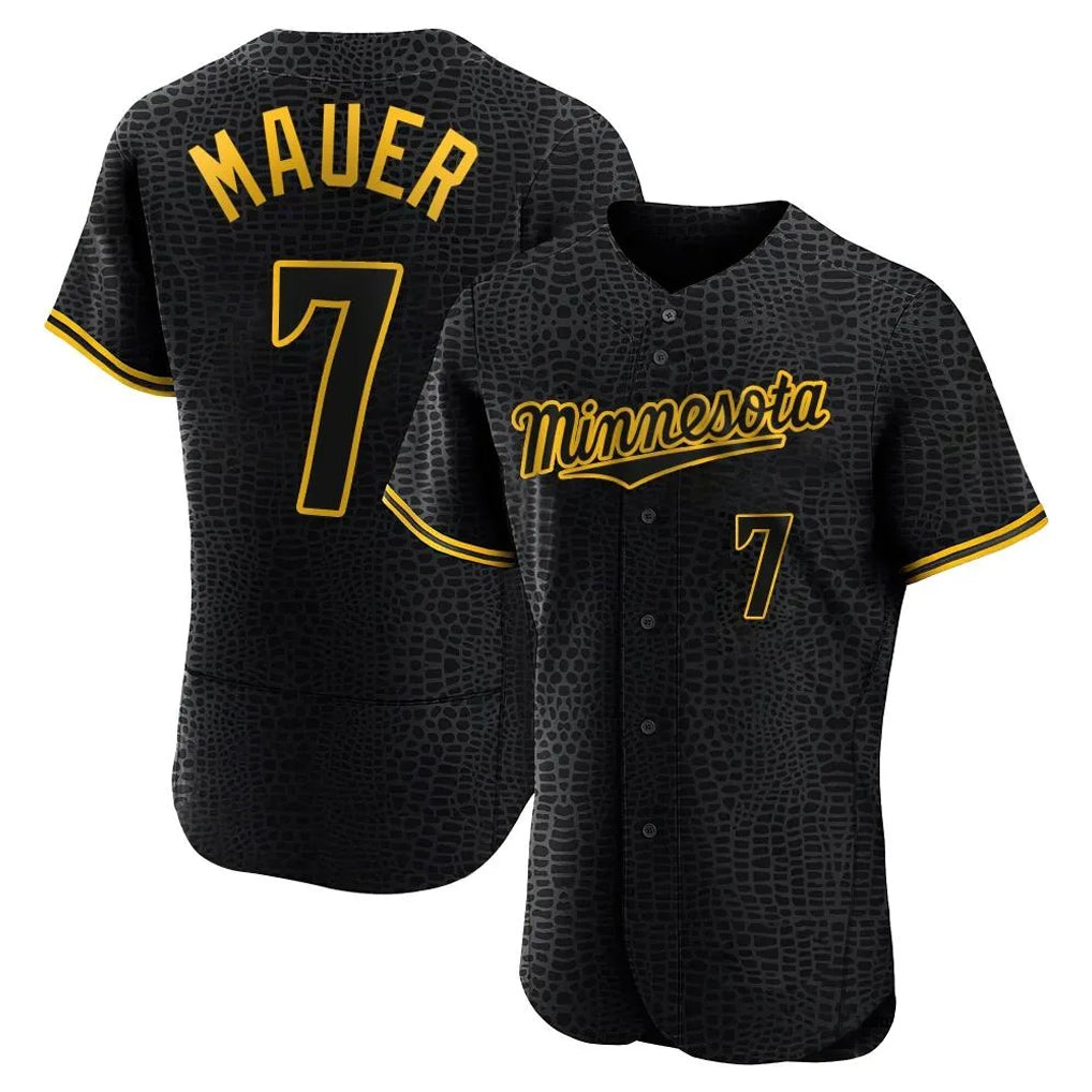 M.Twins #7 Joe Mauer Player Black Snake Skin City Home Limited Elite Gdoa Stitched Jerseys