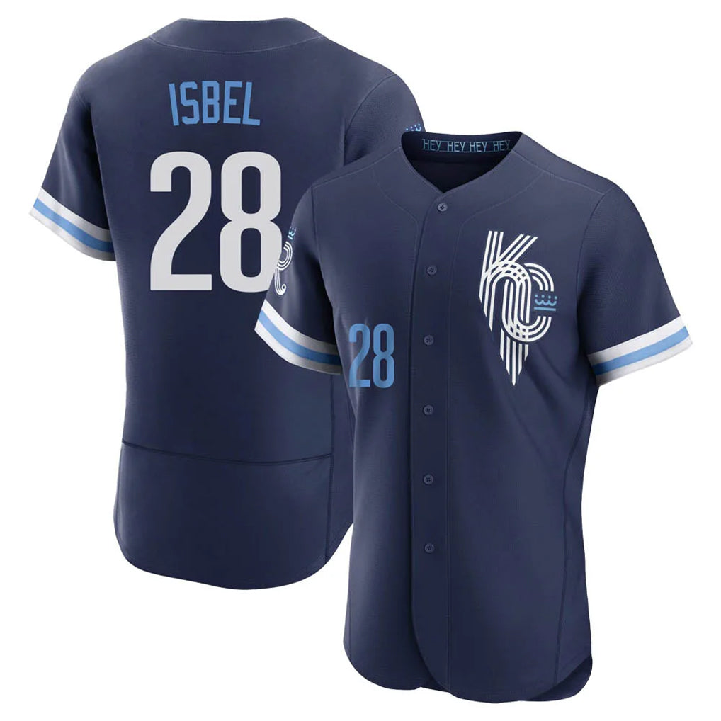 KC.Royals #28 Kyle Isbel Player Navy City Connect Limited Elite Home Gdoa Stitched Jerseys