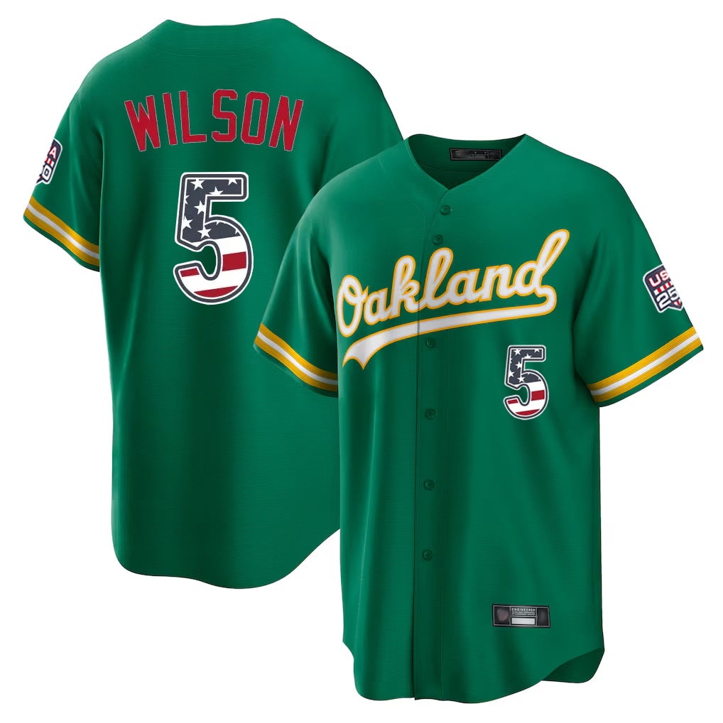 Athletics #5 Jacob Wilson Player Kelly Green USA 250 Fourth of July Home Game Gdoa250Ys Stitched Jerseys