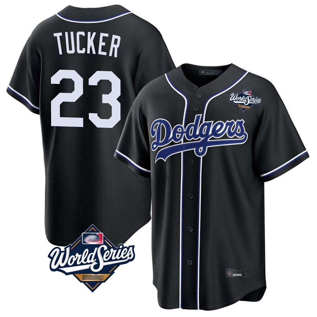 LA.Dodgers #23 Kyle Tucker Player Black World Series Carbon Limited Home Gdoa Stitched Jerseys
