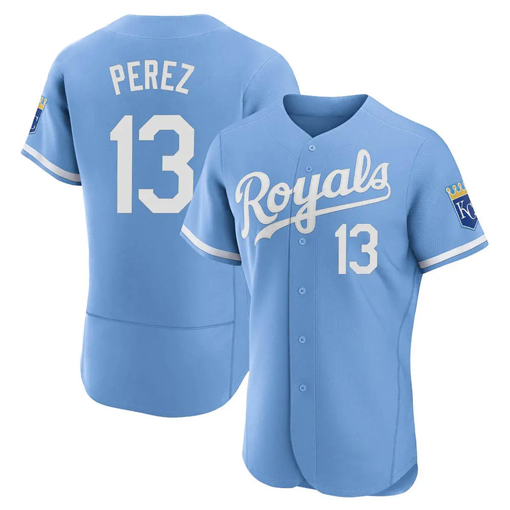 KC.Royals #13 Salvador Perez Player Light Blue Alt Limited Elite Home Gdoa Stitched Jerseys
