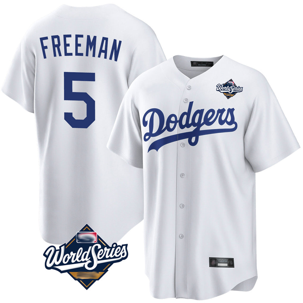 LA.Dodgers #5 Freddie Freeman Player White World Series Game Home Gdoa Stitched Jerseys