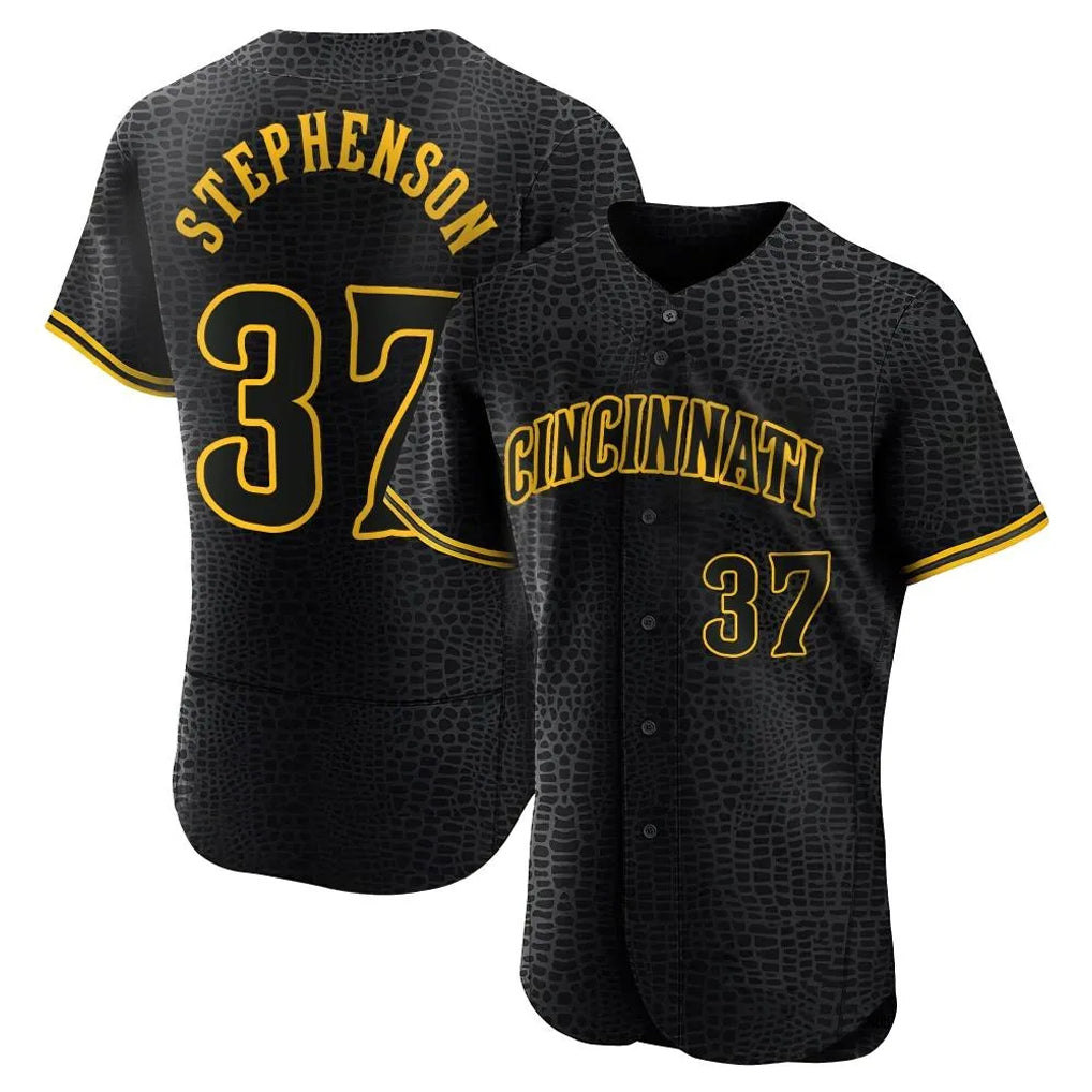 C.Reds #37 Tyler Stephenson Player Black Snake Skin City Limited Elite Home Gdoa Stitched Jerseys