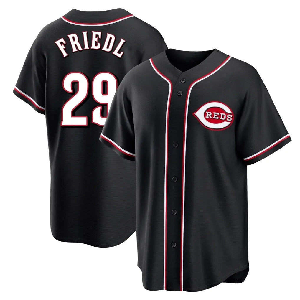 C.Reds #29 TJ Friedl Player Black Fashion Out Home Game Gdoa Stitched Jerseys