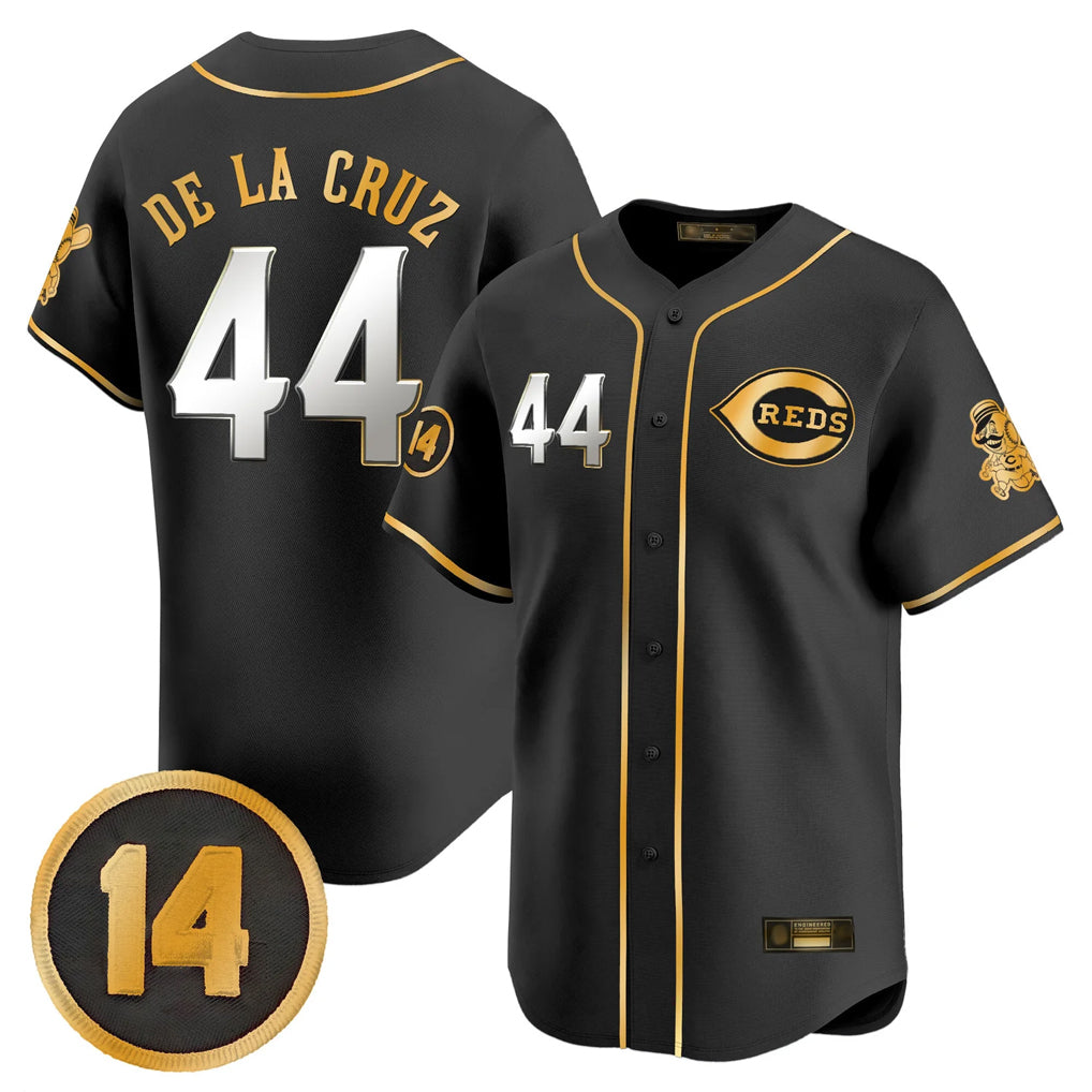 C.Reds #44 Elly De La Cruz Player Black-Gold Vapor Premier Limited Home Gdoa Stitched Jerseys