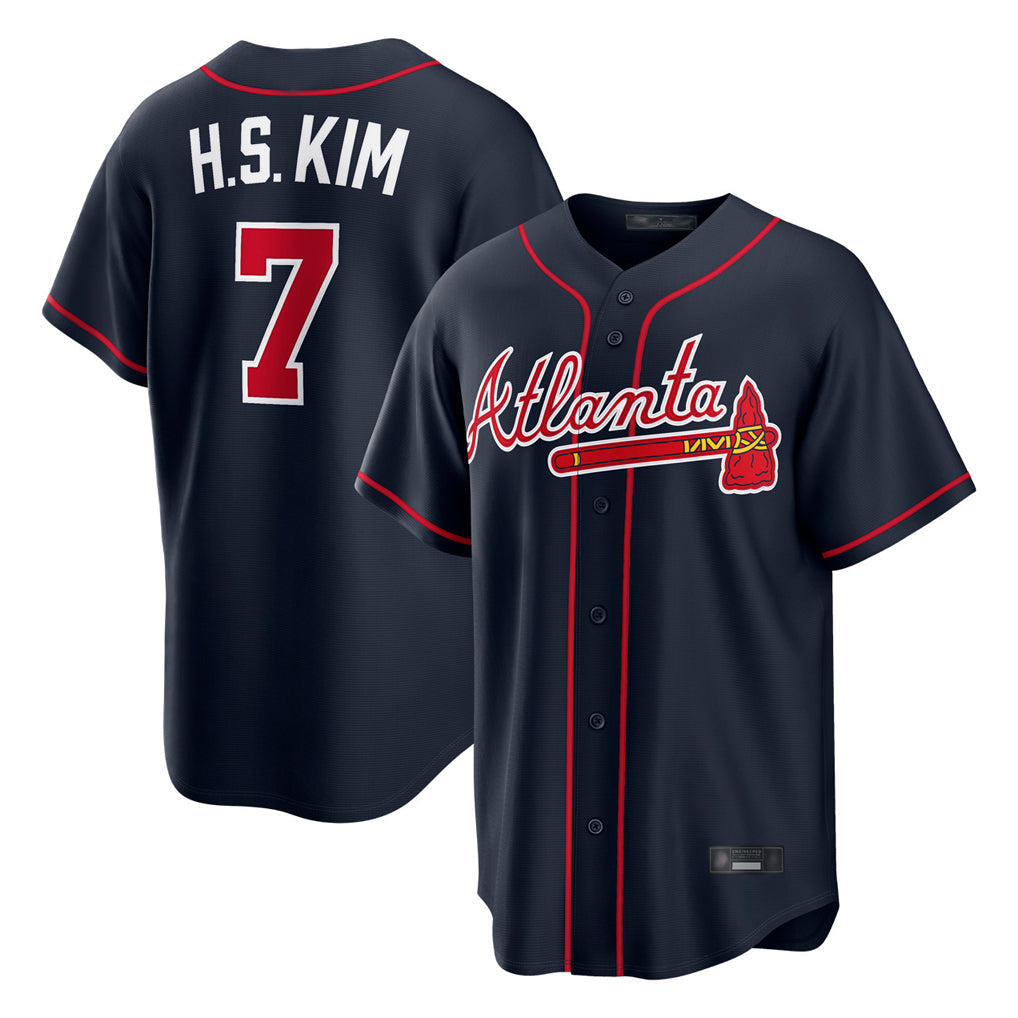 A.Braves #7 Ha-Seong Kim Player Navy Home Game Gdoa Stitched Jerseys