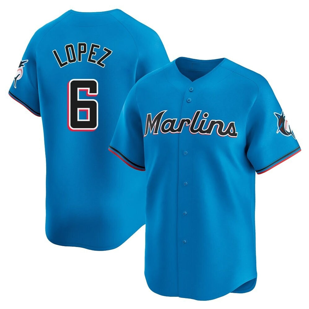 M.Marlins #6 Otto Lopez Player Blue Home Limited Gdoa Stitched Jerseys
