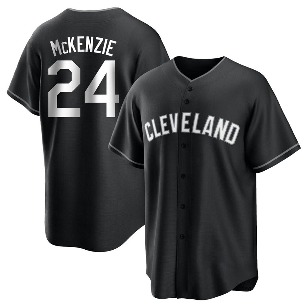 C.Guardians #24 Triston McKenzie Player Black Home Game Gdoa Stitched Jerseys
