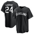 C.Guardians #24 Triston McKenzie Player Black Home Game Gdoa Stitched Jerseys