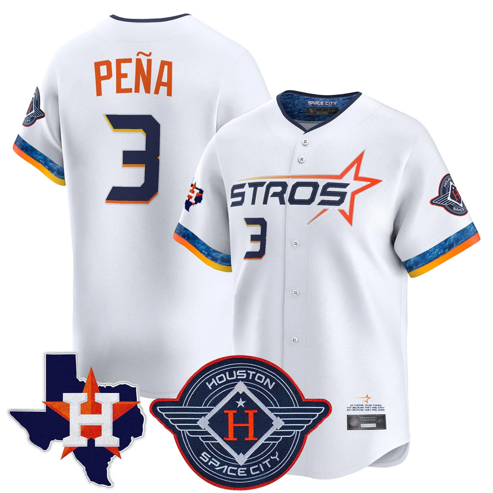 H.Astros #3 Jeremy Pena Player White City Connect Texas Patch Vapor Premier Limited Home Gdoa Stitched Jerseys