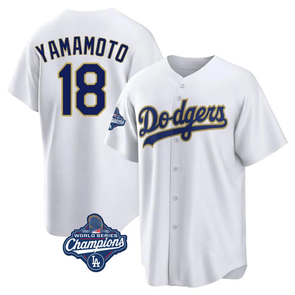 LA.Dodgers #18 Yoshinobu Yamamoto Player Gold White World Series Meet 2026 Collection Stadium Game Gdoa Stitched Jerseys