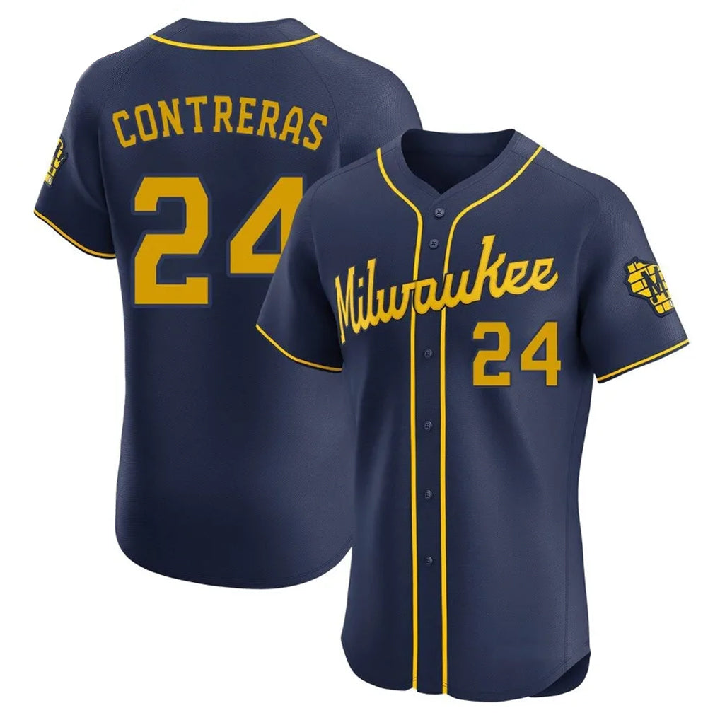 M.Brewers #24 William Contreras Player Navy Home Limited Elite Gdoa Stitched Jerseys