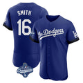 LA.Dodgers #16 Will Smith Player Royal World Series Meet City Connect Elite Home Gdoa Stitched Jerseys