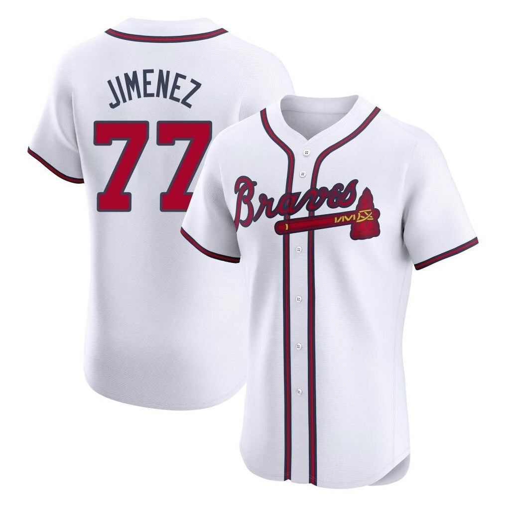A.Braves #77 Joe Jimenez Player White Limited Elite Home Game Gdoa Stitched Jerseys