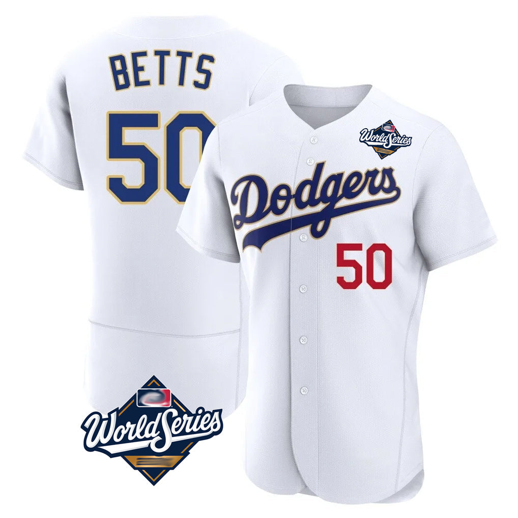 LA.Dodgers #50 Mookie Betts Player Gold White World Series 2026 Collection Stadium Limited Elite Gdoa Stitched Jerseys