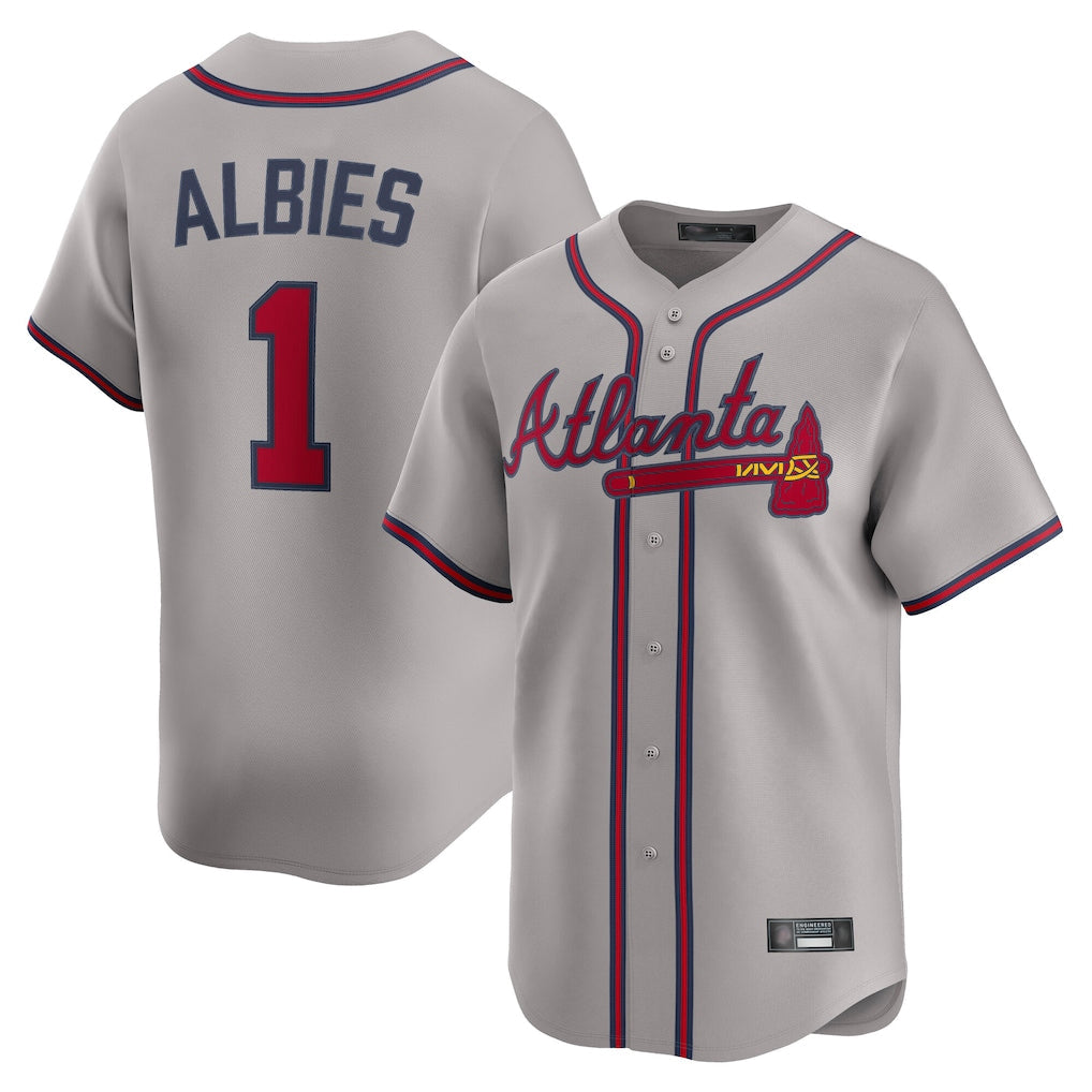 A.Braves #1 Ozzie Albies Player Gray Limited Home Game Gdoa Stitched Jerseys