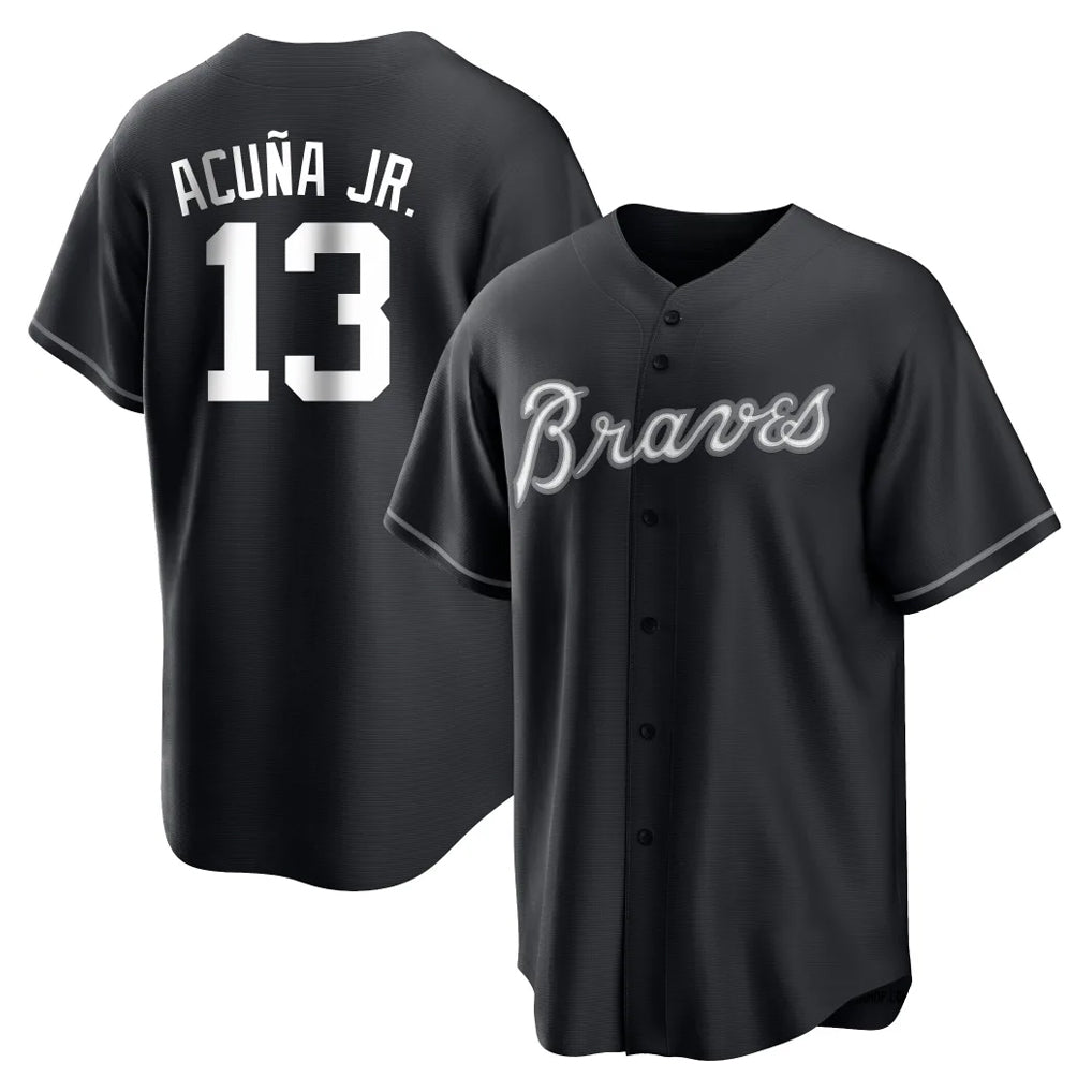 A.Braves #13 Ronald Acuna Jr Player Black Home Game Gdoa Stitched Jerseys