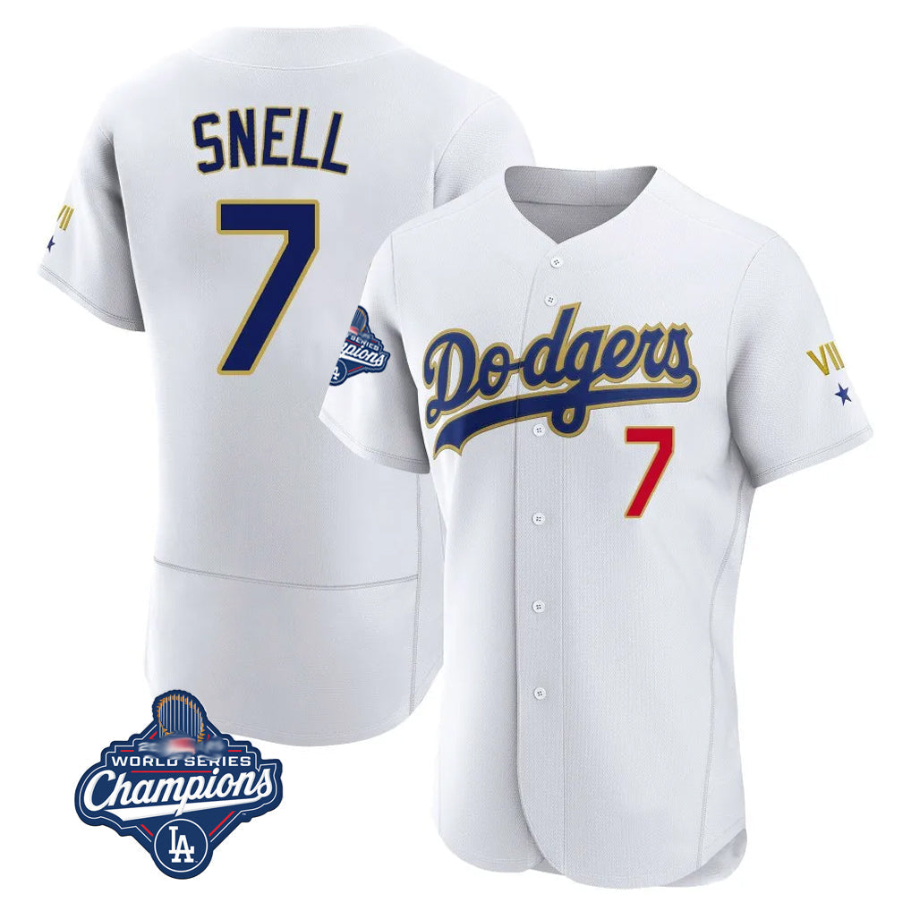 LA.Dodgers #7 Blake Snell Player Gold White 2026 Collection Stadium Limited Elite World Series Meet Gdoa Stitched Jerseys