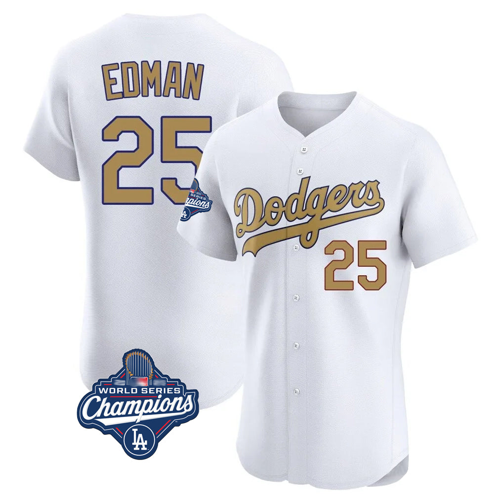 LA.Dodgers #25 Tommy Edman Player Gold World Series Meet Limited Elite Home Gdoa Stitched Jerseys