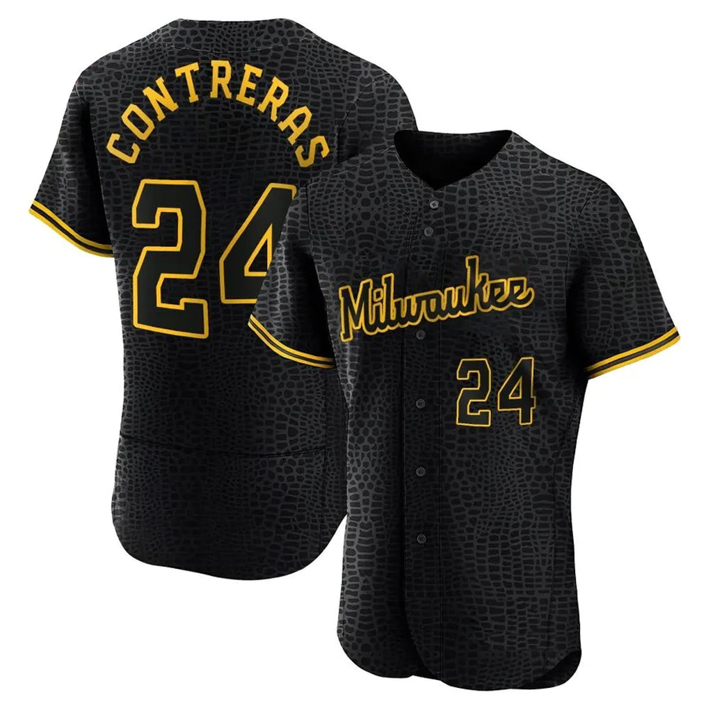 M.Brewers #24 William Contreras Player Black Snake Skin City Home Limited Elite Gdoa Stitched Jerseys