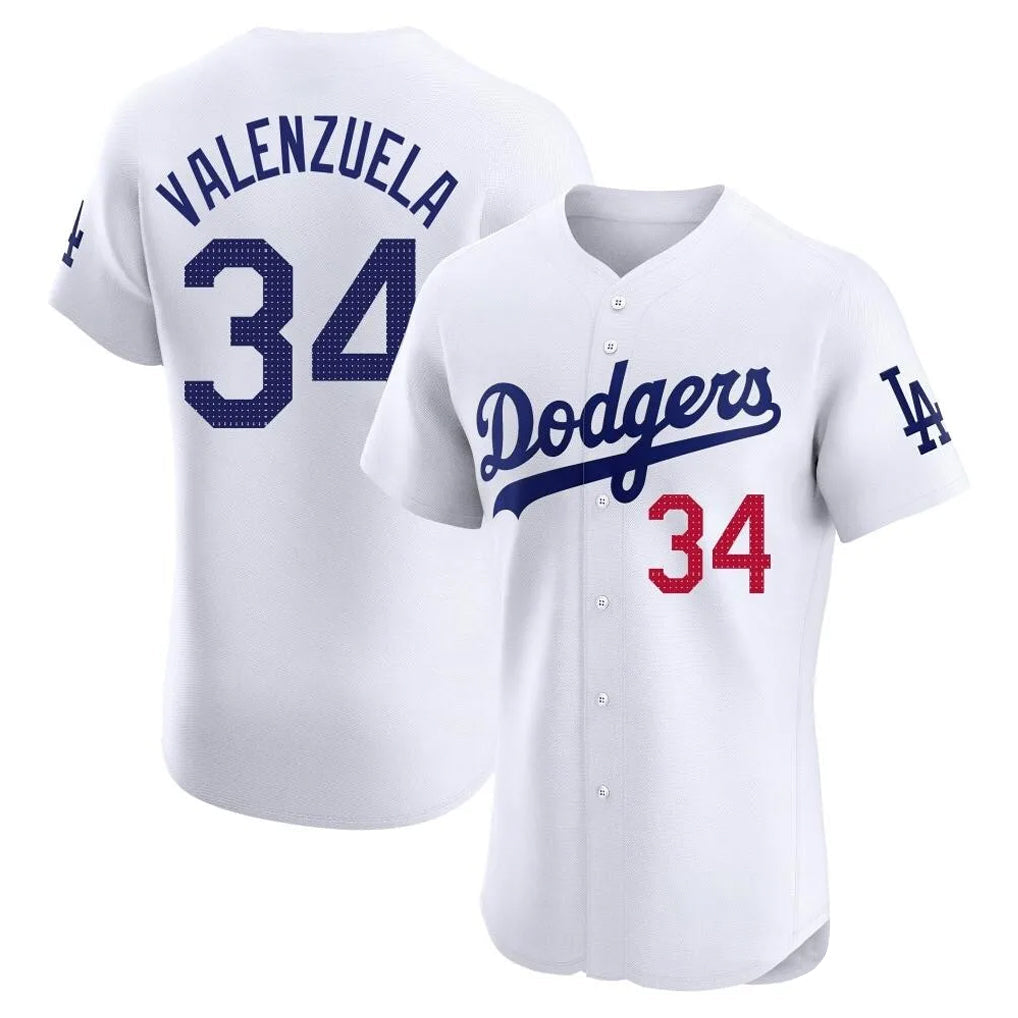 LA.Dodgers #34 Fernando Valenzuela Player White Limited Elite Home Gdoa Stitched Jerseys
