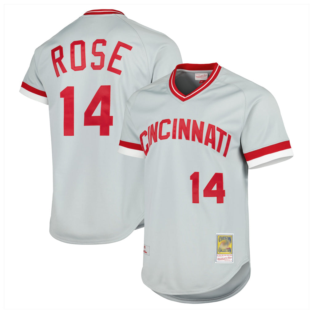 C.Reds #14 Pete Rose Player Gray Mitchell & Ness Throwback Cooperstown Mesh T-shirt Game Gdoa Stitched Jerseys