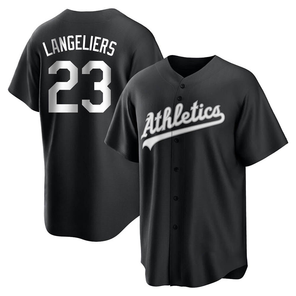 Athletics #23 Shea Langeliers Player Black&White Replica Stitched Jerseys